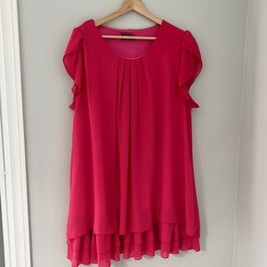 Women’s Hot Pink Chiffon Mini Dress - Flowy Layered Hem